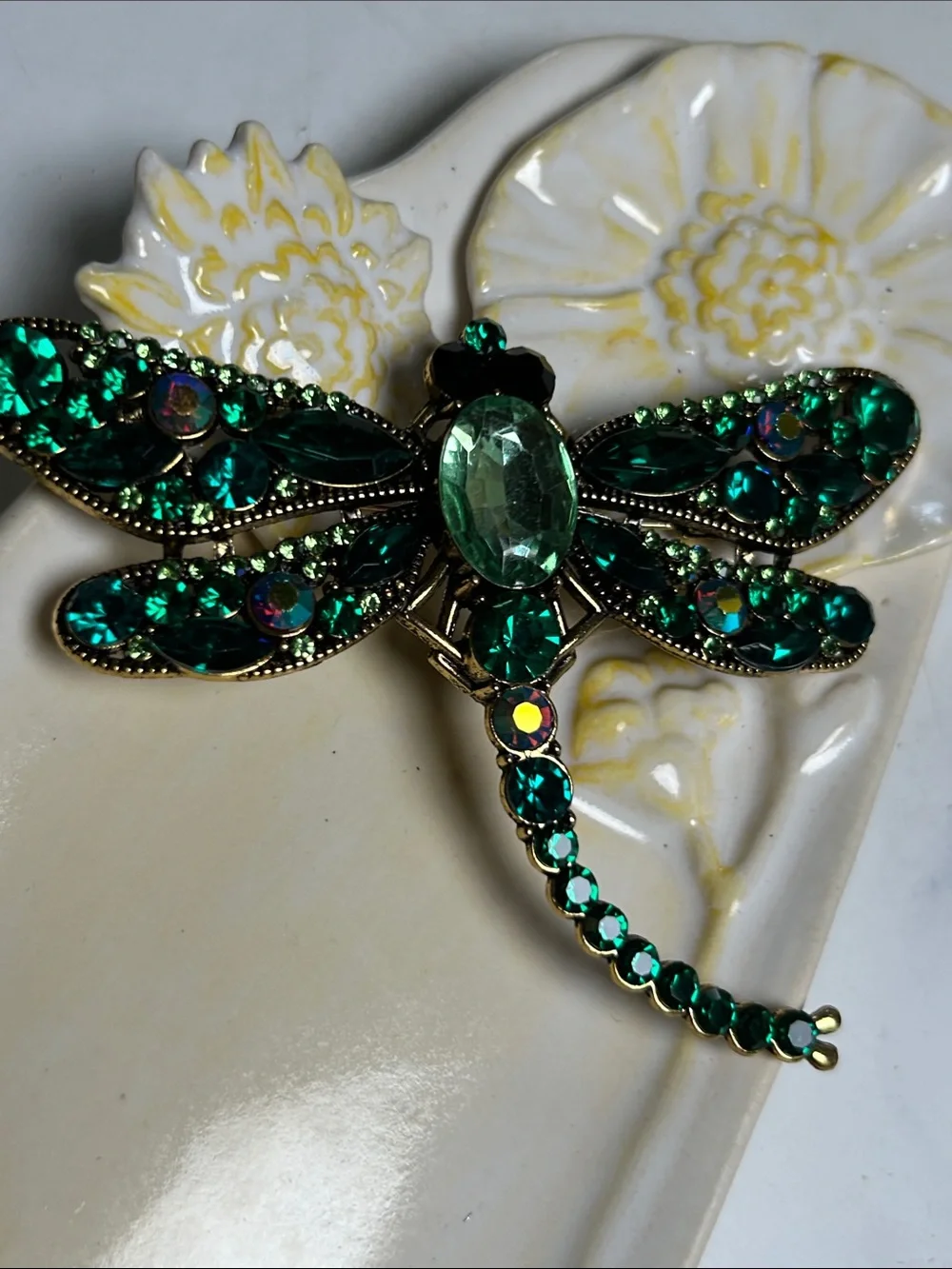 Emerald Green Dragonfly Crystal Brooch